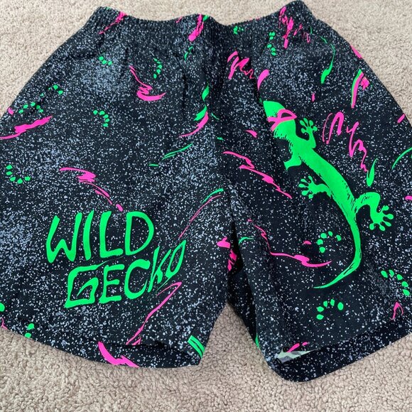 Happy Gecko Shorts Mens S Lizard Neon 90s Beach Pool Swim Trunks 6” Vintage - Picture 2 of 7